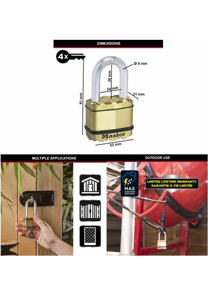 Master Lock Ağır Hizmet Tipi Asma Kilit [anahtar] [lamine Çelik] [hava Koşullarına Dayanıklı] M5BEURTLF - Depolar, Garajlar Vb. Için Idealdir.