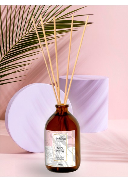 Deflina Kozmetik Bebek Pudrası Çubuklu Oda Kokusu Esansiyel Uçucu Yağ Baby Powder Reed Diffuser 100 ml