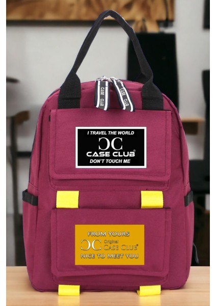 Unisex Etiket Desen Okul Sırt Çantası Case Club Old Design