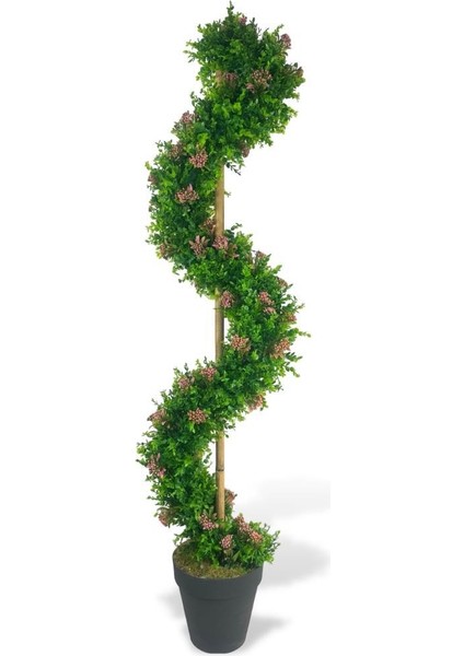 Yapay Ağaç Spiral Pembe Pıtırcıklı Şimşir Ağacı 160CM Bambu Saplı Salon Bitkisi