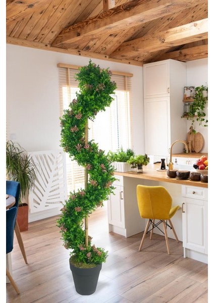 Yapay Ağaç Spiral Pembe Pıtırcıklı Şimşir Ağacı 160CM Bambu Saplı Salon Bitkisi indirimleri