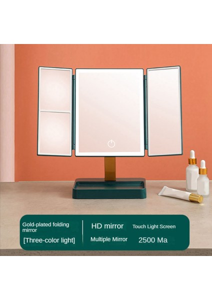 Makyaj Aynası 3x Büyüteç Kozmetik 3 Katlanır Makyaj Aynaları 270 Rotasyon Kademesiz Dimmer Güzellik Masa Aynaları Beyaz A (Yurt Dışından)
