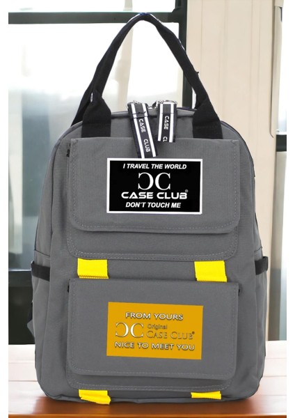 Unisex Etiket Desen Okul Sırt Çantası Case Club Old Design
