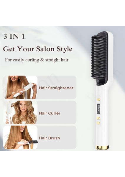 2-In-1 Elektrikli Saç Düzleştirici Çok Fonksiyonlu Tarak Curling Demir Şekillendirici LCD Ekran Düz Tarak Abd Plug-A (Yurt Dışından)