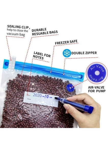 Gui Xulian Sous Vide Çanta 20 Paket Yeniden Kullanılabilir Elektrikli Vakumlu Gıda Depolama Tasarrufu Mühürleyen Ocak 1 El Pompası, 3 Boyutlu Mühürlü Çanta, 4 Klips (Yurt Dışından) fırsatları