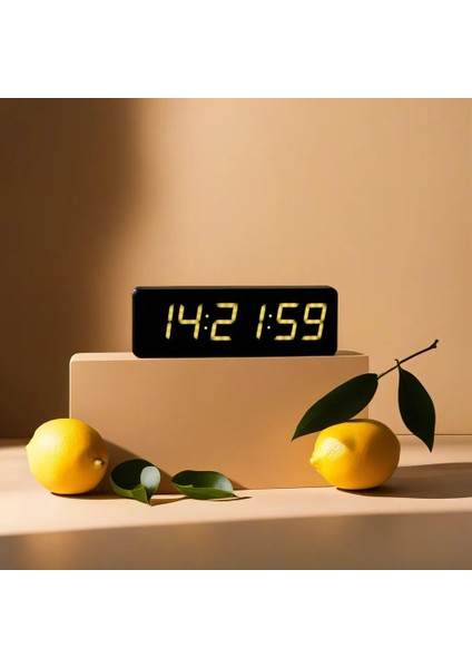 Sanec Saniyeli Dijital LED Duvar ve Masa Saat Derece ve Nem - Sarı (Kasa Ölçüsü: 16X65 Cm)