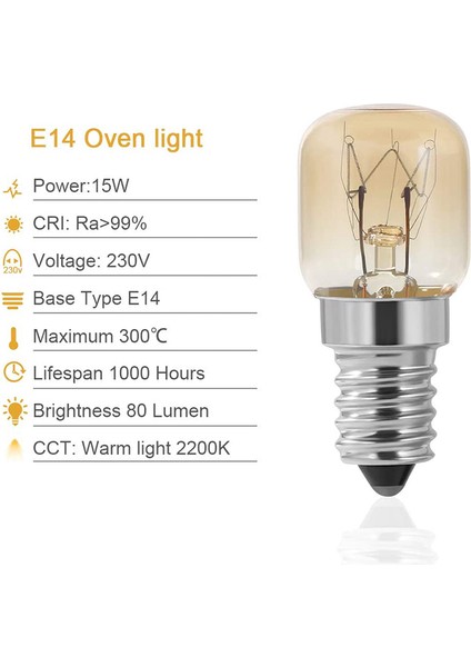 Gui Xulian Fırın Ampulü, 4 Adet E14 Fırın 15W, Fırın Ampulü, Kapak Temizle Pigme Fırın Lambası, E14 Fırın Için 300 Santigrat Işığa Kadar Dayanıklı (Yurt Dışından)