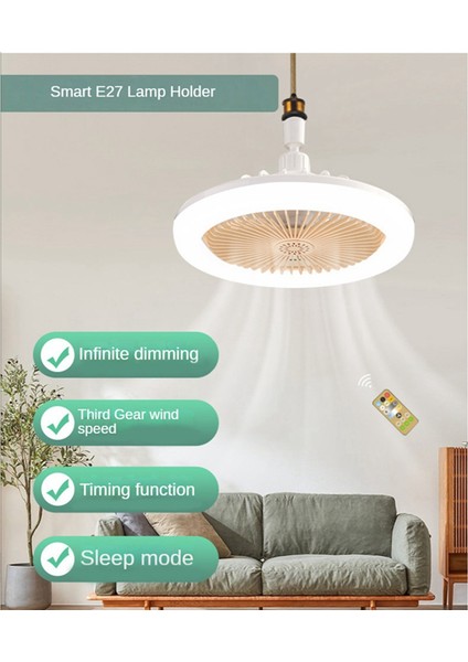 Gui Xulian Uzaktan Kumandalı ve Işıklı Tavan Vantilatörü 30W LED Lamba Fanı Akıllı Sessiz Tavan Vantilatörü E27 Dönüştürücü Tabanı Gri (Yurt Dışından)