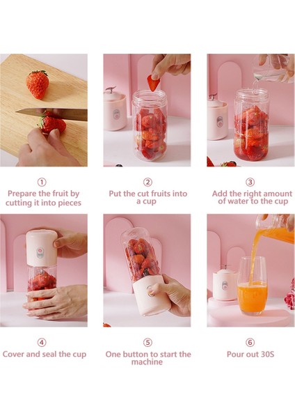 Gui Xulian Taşınabilir Blender Şarj Edilebilir Meyve Suyu Karıştırıcı 6 Bıçaklı Elektrikli Shake Kupası Blender Smoothie Buz Ezme Fincan Pembe (Yurt Dışından)