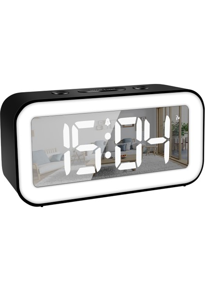 Dijital Çalar Saat, Ayarlanabilir Parlaklık Aynası Elektronik LED Saat, Yatak Odaları Için 12/24 Saat Çalar Saatler (Siyah) (Yurt Dışından) modelleri