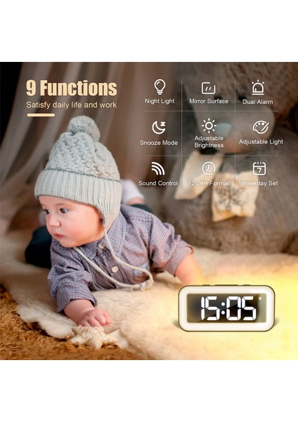 Dijital Çalar Saat, Ayarlanabilir Parlaklık Aynası Elektronik LED Saat, Yatak Odaları Için 12/24 Saat Çalar Saatler (Siyah) (Yurt Dışından) indirimleri