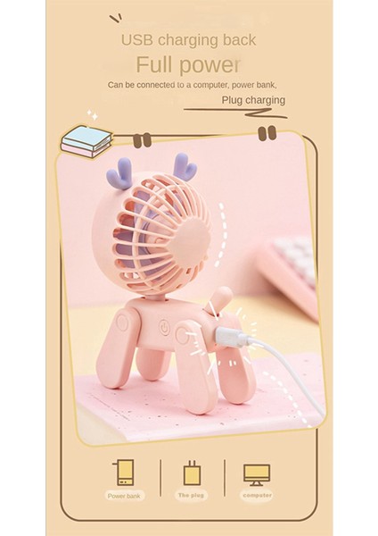 Gui Xulian Mini Masaüstü Dekorasyon Hayranları Sevimli Hayvan Geyik Şarj Edilebilir USB Küçük Elektrikli Fan Öğrenci Yurdu Dekorasyon Fan Sarı (Yurt Dışından) fiyatları