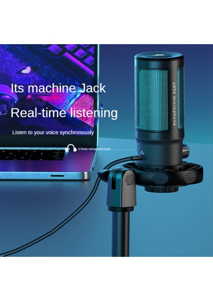 Gui Xulian Pc Için USB Oyun Mikrofon Seti, Sessiz Düğmeli/rgb/kol Standlı 5 Kondenser Kardioid Mikrofon Seti (Yurt Dışından)