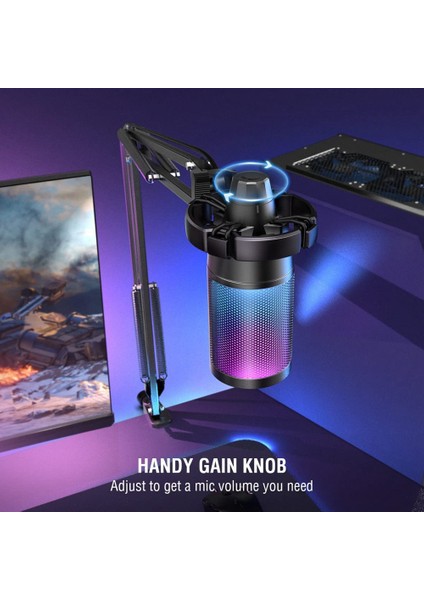 Gui Xulian Pc Için USB Oyun Mikrofon Seti, Sessiz Düğmeli/rgb/kol Standlı 5 Kondenser Kardioid Mikrofon Seti (Yurt Dışından)