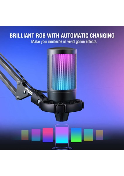 Gui Xulian Pc Için USB Oyun Mikrofon Seti, Sessiz Düğmeli/rgb/kol Standlı 5 Kondenser Kardioid Mikrofon Seti (Yurt Dışından)