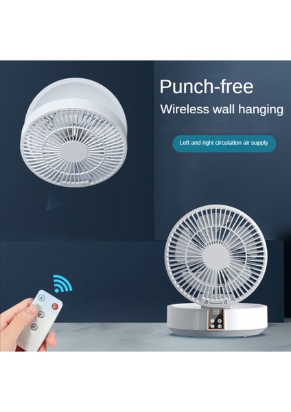 Uzaktan Kumanda Kablosuz Sirkülasyonlu Hava Soğutma Fanı LED Işık Katlanır Elektrikli Duvara Monte Fan Masaüstü Fan Mavi (Yurt Dışından)