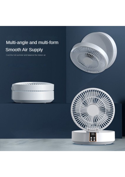 Uzaktan Kumanda Kablosuz Sirkülasyonlu Hava Soğutma Fanı LED Işık Katlanır Elektrikli Duvara Monte Fan Masaüstü Fan Mavi (Yurt Dışından)