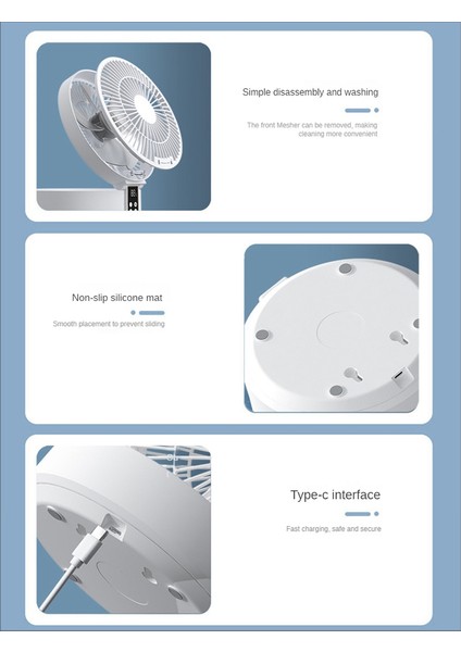 Uzaktan Kumanda Kablosuz Sirkülasyonlu Hava Soğutma Fanı LED Işık Katlanır Elektrikli Duvara Monte Fan Masaüstü Fan Mavi (Yurt Dışından)