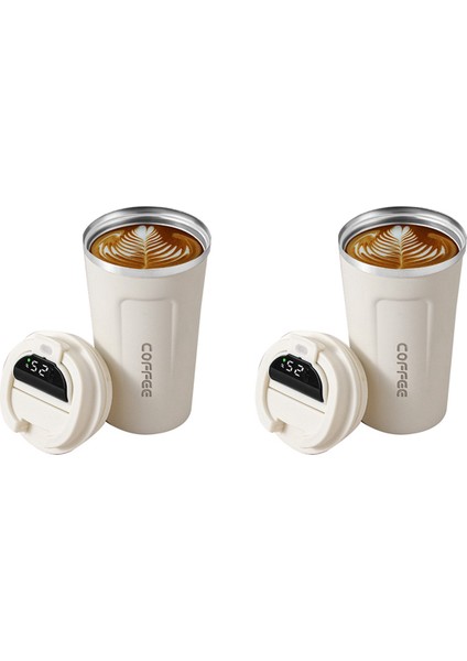 【gui Xulian】2x 510ML Akıllı Kahve Şişesi LED Sıcaklık Göstergesi Termal Kupa Yalıtımlı Kahve Fincanı Beyaz (Yurt Dışından)