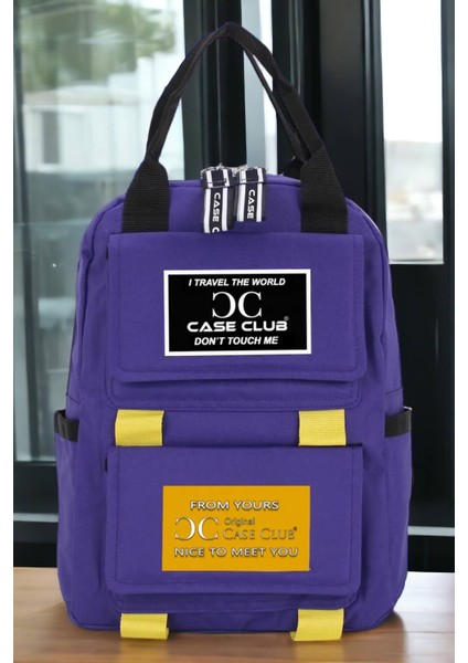 Unisex Etiket Desen Okul Sırt Çantası Case Club Old Design