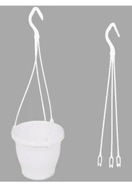 Katı Plastik Makrome Askılı Saksı 20 Adet Beyaz 16 cm