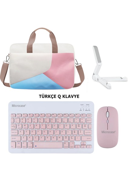 Ipad 10.9'' 2022 10.nesil Tablet Çanta + Bluetooth Klavye + Mouse + Tablet Standı Pembe- AL4233