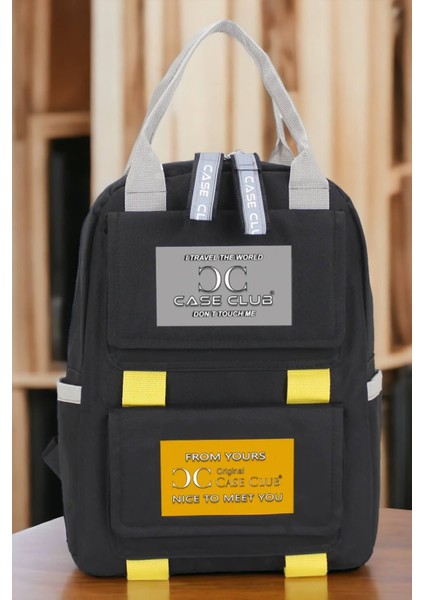 Unisex Etiket Desen Okul Sırt Çantası Case Club Old Design
