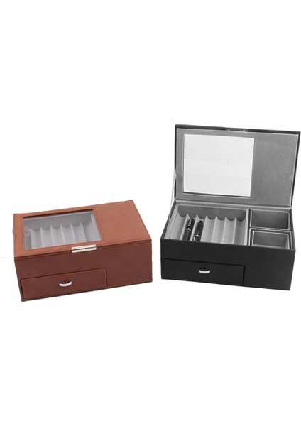 13 Izgara Ahşap Kalem Ekran Saklama Kutusu Lüks 2 Katmanlı Pu Kalem Kutusu Şeffaf Pencere Kırtasiye Çantası Kalem Koleksiyonu A (Yurt Dışından) fiyatları