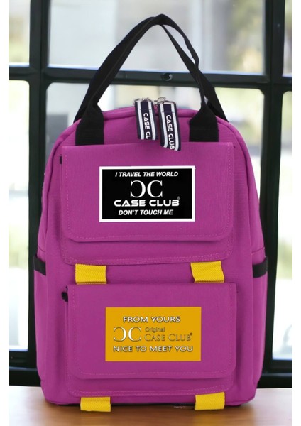 Unisex Etiket Desen Okul Sırt Çantası Case Club Old Design