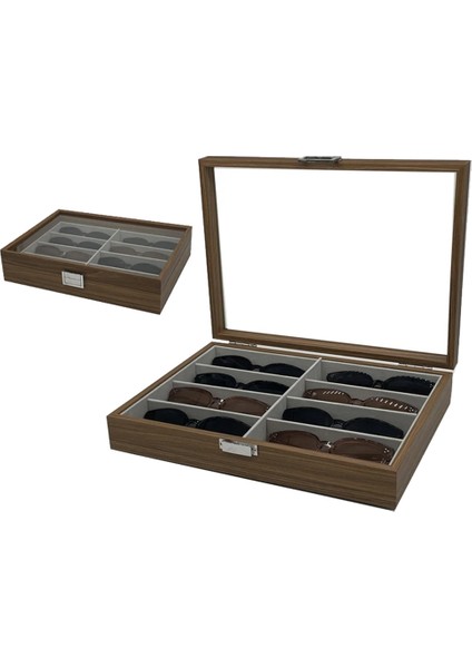Ceviz Ahşap Güneş Gözlüğü Saklama Ekran Kutusu 8 Yuvaları Depolama Güneş Gözlüğü Vitrin Gözlük Organizatör Toplayıcı Takı (Yurt Dışından) fiyatları