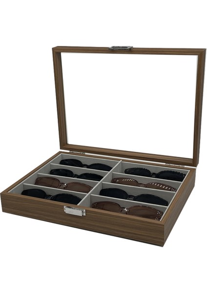 Ceviz Ahşap Güneş Gözlüğü Saklama Ekran Kutusu 8 Yuvaları Depolama Güneş Gözlüğü Vitrin Gözlük Organizatör Toplayıcı Takı (Yurt Dışından) modelleri