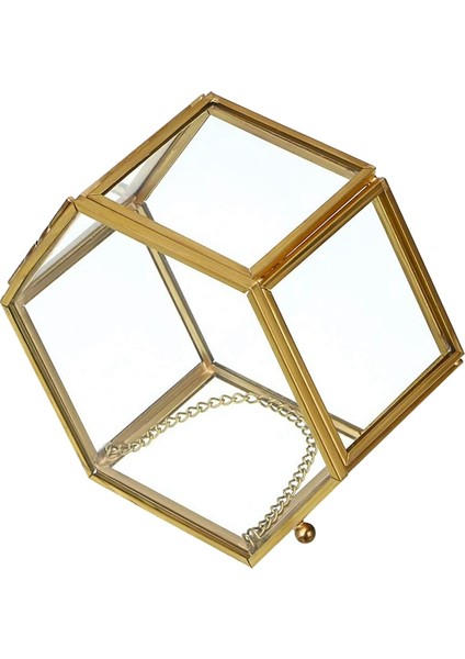Cam Vintage Mücevher Kutusu Altın Geometrik Takı Ekran Organizatör Kutusu Ev Dekoratif Saklama Kutusu (Orta) (Yurt Dışından)