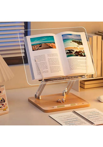 Okumak Için Ayarlanabilir Akrilik Kitap Standı, Kalem Yuvalı Kitap Tutucu, Dizüstü Bilgisayar Tarif Ders Kitabı Için Katlanabilir Masaüstü Yükseltici (Yurt Dışından)