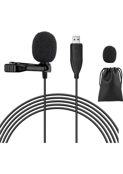 Usb'li Mikrofon Yaka 6.6 Ft Mikrofon Pc Çok Yönlü Kondenser Yaka Klipsi Bilgisayar Için Mikrofon, Dizüstü Bilgisayar (Yurt Dışından)