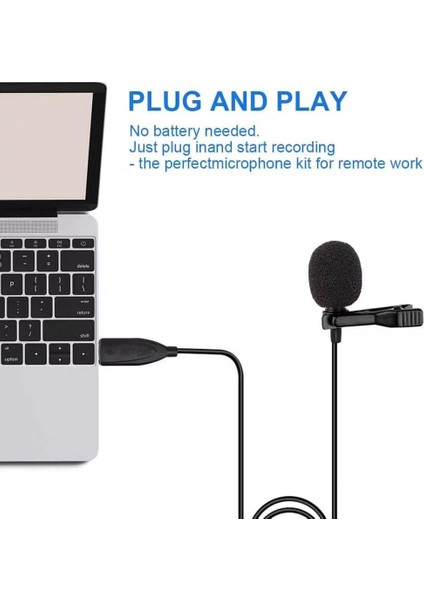 Usb'li Mikrofon Yaka 6.6 Ft Mikrofon Pc Çok Yönlü Kondenser Yaka Klipsi Bilgisayar Için Mikrofon, Dizüstü Bilgisayar (Yurt Dışından)