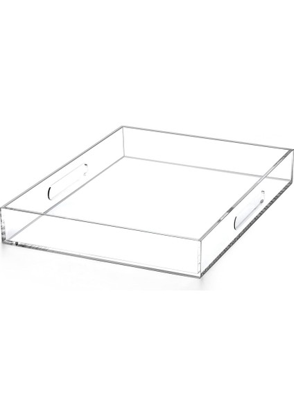 Kulplu Akrilik Servis Tepsisi (29.5X25.5CM) -Dökülmez- Meze, Kahvaltılık Için Şeffaf Dekoratif Tepsi -Tezgah (Yurt Dışından)