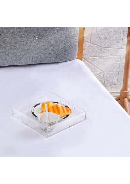 Kulplu Akrilik Servis Tepsisi (29.5X25.5CM) -Dökülmez- Meze, Kahvaltılık Için Şeffaf Dekoratif Tepsi -Tezgah (Yurt Dışından) fiyatları