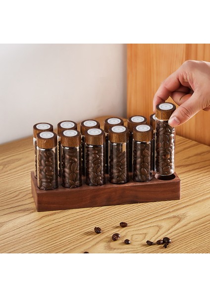 12 Adet Kahve Çekirdeği Depolama Tüpleri Kahve Çekirdeği Mahzeni Ahşap Teşhir Standı ve Huni Espresso Aksesuarları (Yurt Dışından) fırsatları