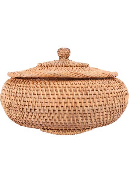 Kapaklı Rattan Kutular, Dayanıklı Rattan Fiber Yuvarlak 11 Inç Çaplı El Dokuma Çok Hasır Tepsi (Yurt Dışından)