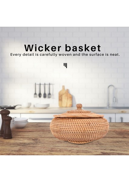 Kapaklı Rattan Kutular, Dayanıklı Rattan Fiber Yuvarlak 11 Inç Çaplı El Dokuma Çok Hasır Tepsi (Yurt Dışından)