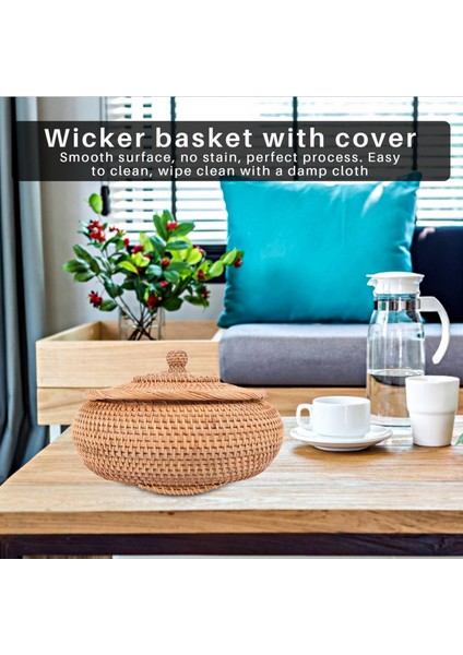 Kapaklı Rattan Kutular, Dayanıklı Rattan Fiber Yuvarlak 11 Inç Çaplı El Dokuma Çok Hasır Tepsi (Yurt Dışından)