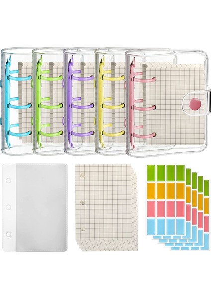 5 Paket Mini Şeffaf 3 Halka Klasör Bağlayıcı Iç Saklama Torbaları ile Kapakları Etiket Etiket Bağlayıcı Cepler (Yurt Dışından)