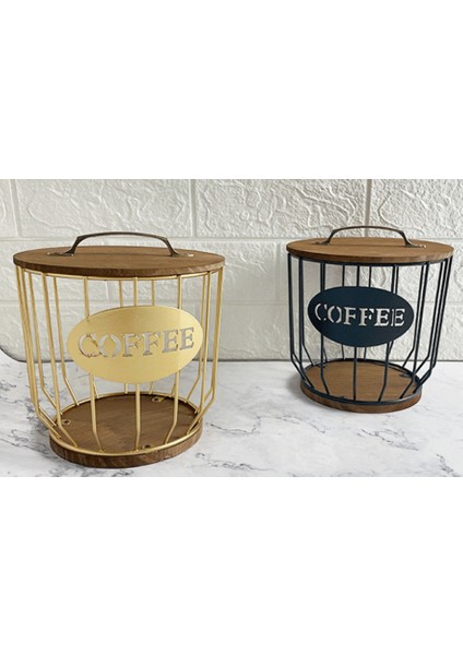 Ahşap Kapaklı Kahve Tutucu, Kapasiteli Kahve Saklama Kabı Sepeti, Tezgah Için Yuvarlak Kahve Tutucu Kılıfı, Altın (Yurt Dışından) modelleri