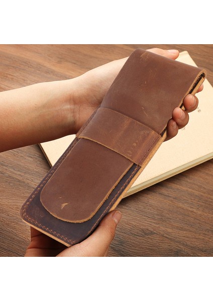 El Yapımı Deri Kalem Saklama Çantası Inek Derisi Kalem Kutusu Tutucu Vintage Retro Aksesuarları Seyahat Dergisi A (Yurt Dışından)