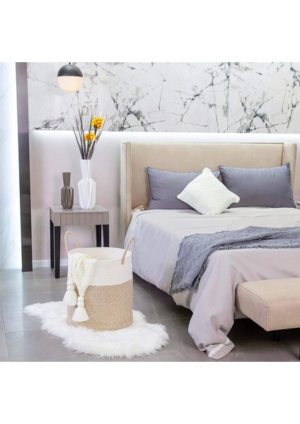 Dekoratif Dokuma Pamuk Halat Sepet, Uzun Çamaşır Sepeti/sepet, Oturma Odası Için Battaniye Sepeti (Yurt Dışından) fiyatları