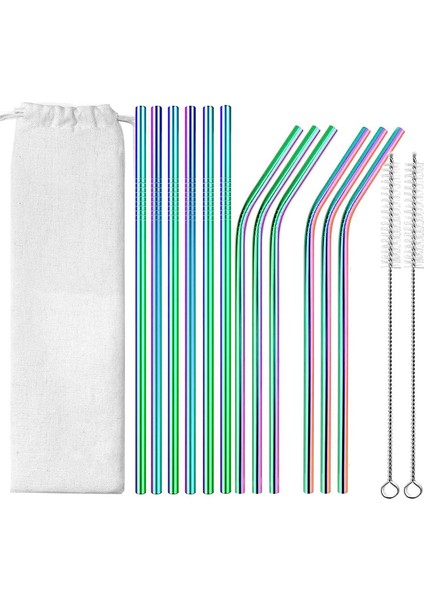 12 Adet Pipet, 6 mm Metal Hasır, 2 Temizleme Fırçalı Yeniden Kullanılabilir Içecek Kamışları, Meyve Suyu, Kokteyl, Bar Için Mükemmel (Yurt Dışından)