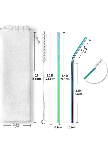 12 Adet Pipet, 6 mm Metal Hasır, 2 Temizleme Fırçalı Yeniden Kullanılabilir Içecek Kamışları, Meyve Suyu, Kokteyl, Bar Için Mükemmel (Yurt Dışından)