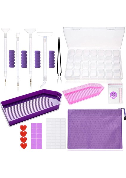 Dıy Araçları Elmas Noktalar Aksesuar Seti, Sanat Için 28 Yuvalı Elmas Nakış Kutusu (Yurt Dışından)