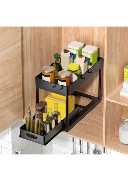 Alt Sürgülü Dolap Sepeti Düzenleyici, 2. Kat Soyunma Alt Banyo Lavabo Saklama Kutusu (Yurt Dışından) modelleri