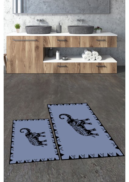 Dijital Baskılı Yıkanabilir Fil Desenli Ikili Banyo Halısı Paspas, Klozet-32-Mavi, modelleri